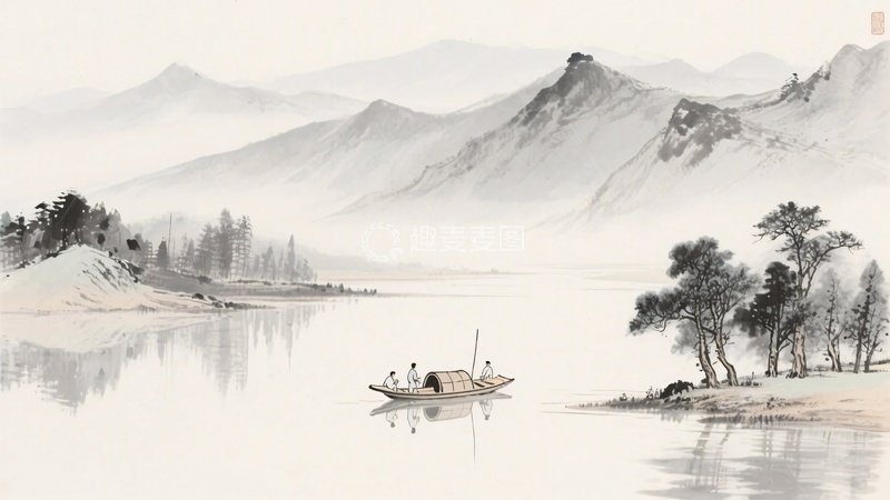高清大图下载【趣麦麦图】-水墨山水行舟图712