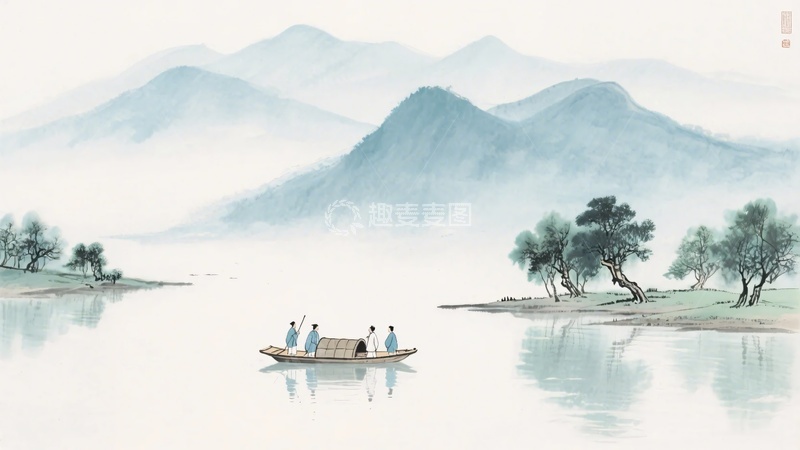高清大图下载【趣麦麦图】-水墨山水间的行舟图景168