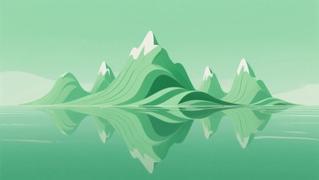 绿色山峦倒影插画210