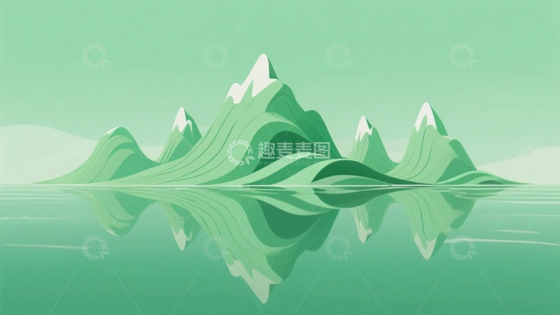 高清大图下载【趣麦麦图】-绿色山峦倒影插画210