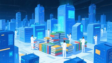 科技城市中的书籍与科研人员715