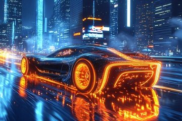 未来感炫酷跑车在都市飞驰042
