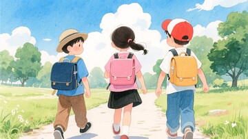 三个孩子结伴走在小路上923