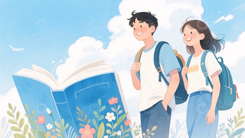 高清大图下载【趣麦麦图】青春校园男女漫步读书场景982