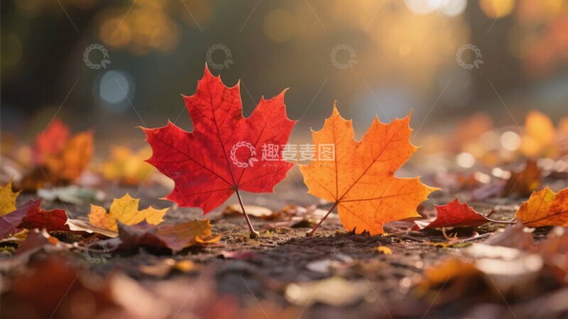 高清大图下载【趣麦麦图】-地上两枫叶秋景显诗意130