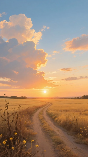 田野间的夕阳小路美景104