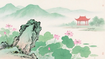 中式山水荷塘亭阁景致792