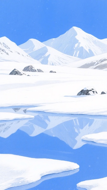 雪山湖泊插画风景626
