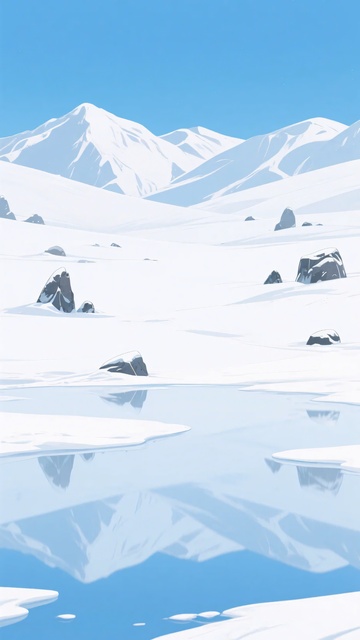 雪山湖泊风景插画184