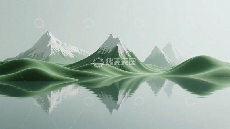 高清大图下载【趣麦麦图】-山水倒影的简约插画风景500