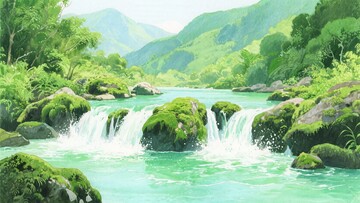 山间溪流风景插画518