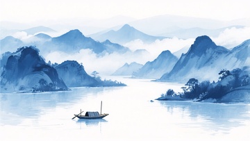 水墨山水间的孤舟画面688