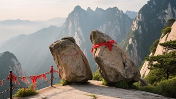 山间巨石系红绸风景照308