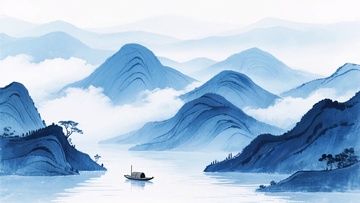 水墨山水间的孤舟之景528