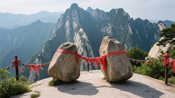 山间绑红绸的巨石景观771