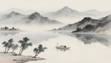 水墨山水间的孤舟图景319