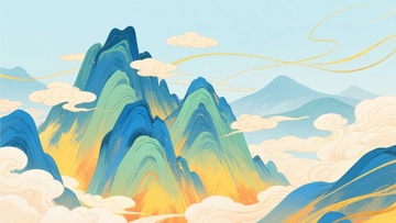 梦幻多彩的山川云海插画720