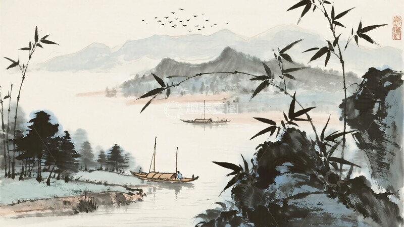 高清大图下载【趣麦麦图】-中式山水墨竹风景画422