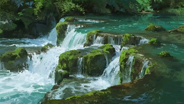 山间翠绿溪流瀑布美景119