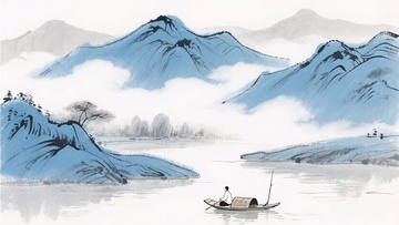 水墨山水间的孤舟图景652