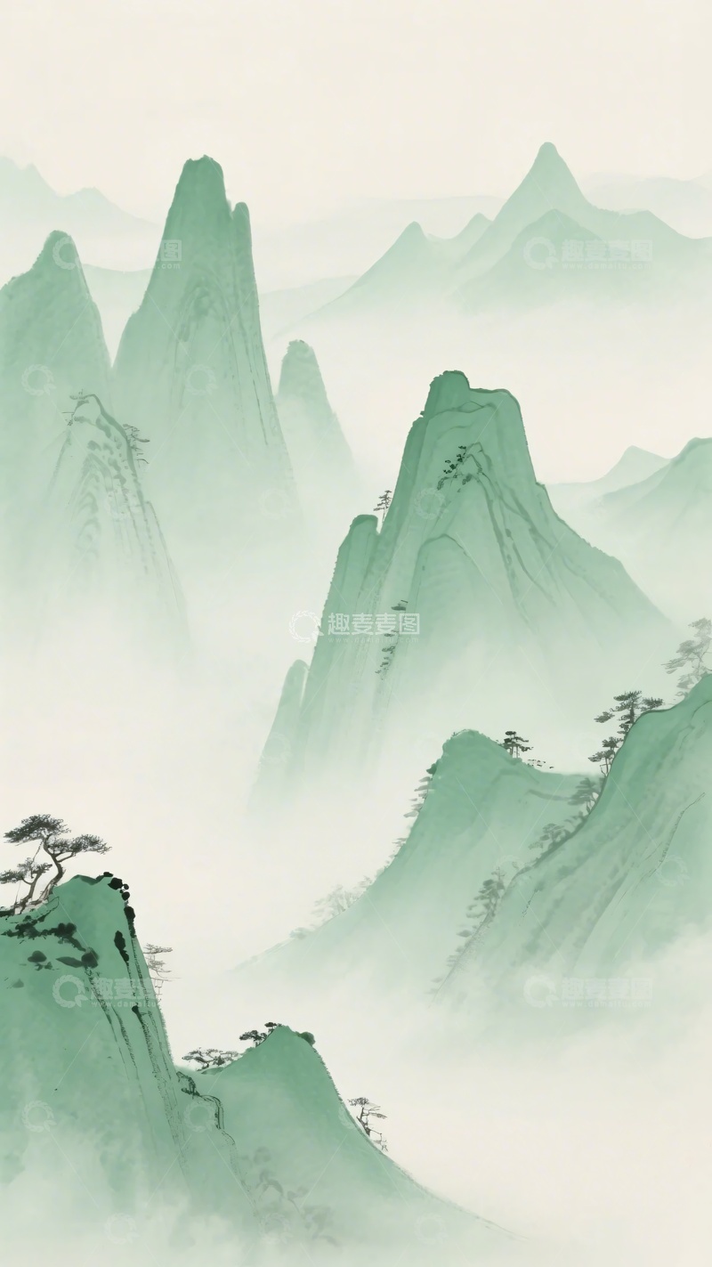 高清大图下载【趣麦麦图】-中式水墨风青绿山水图景751