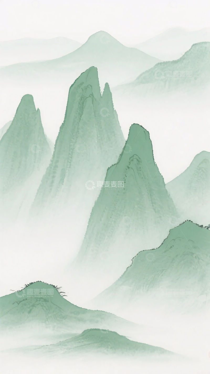 高清大图下载【趣麦麦图】-水墨风格的青绿山水景观128