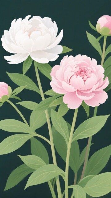 美丽绽放的芍药花插画296