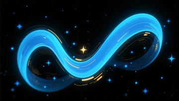 蓝色流光曲线与星星插画215