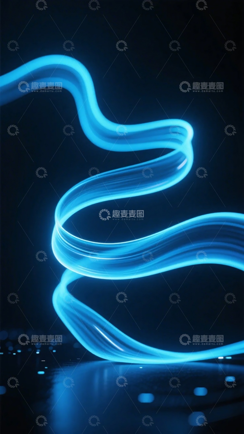 高清大图下载【趣麦麦图】-蓝色流光曲线艺术画面811