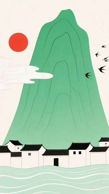 山水间的村落插画702