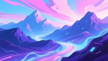 梦幻绚丽的山间道路插画273
