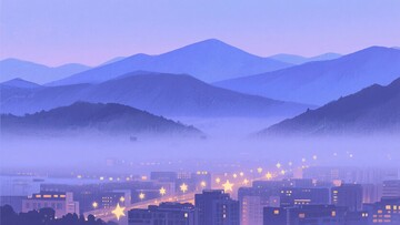雾中城市与远山夜景162
