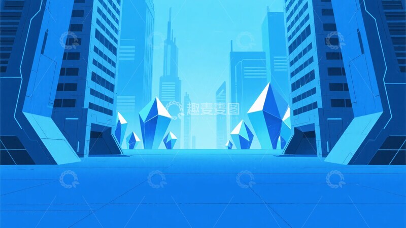 高清大图下载【趣麦麦图】-蓝色都市插画场景052
