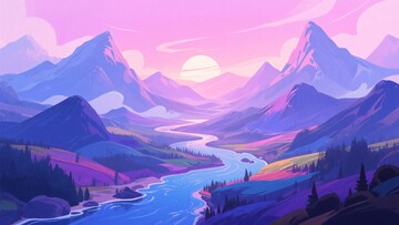 梦幻绚丽的山间河谷风景641