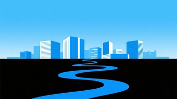 城市中的蜿蜒蓝色道路插画343