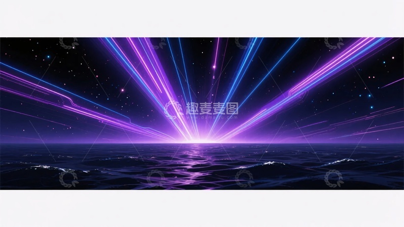 高清大图下载【趣麦麦图】-炫彩光束星空海面背景626
