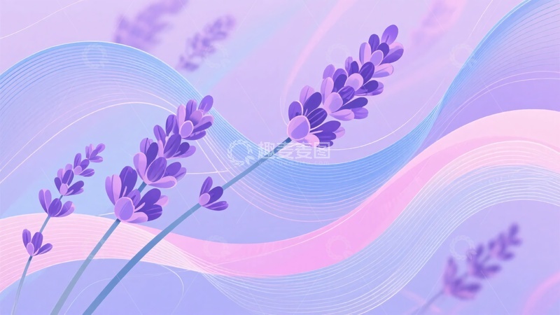 高清大图下载【趣麦麦图】-紫色薰衣草与波浪背景插画781