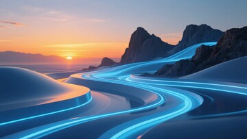 梦幻蓝色光带的山间日落景观247