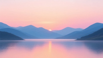 山间湖泊的唯美日落景象574