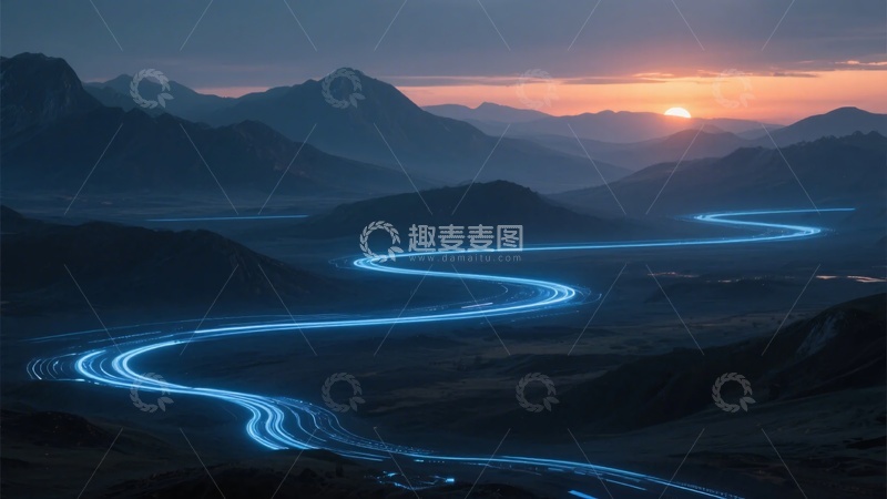 高清大图下载【趣麦麦图】-山间公路夜景与绚丽光轨333