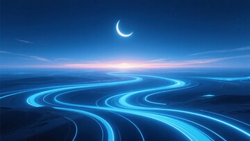 月夜下的蓝色光带之路243