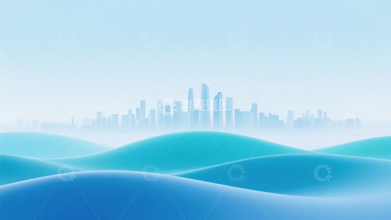 高清大图下载【趣麦麦图】蓝调城市与波浪背景插画577