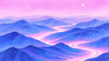 梦幻紫色山川星空插画334