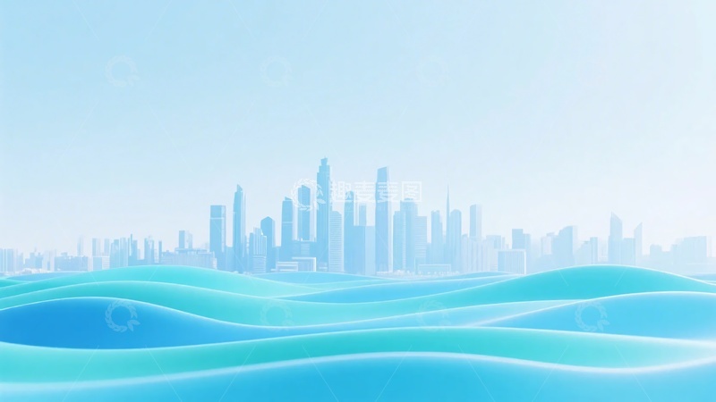 高清大图下载【趣麦麦图】蓝色城市与波浪背景图967