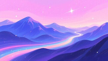 梦幻山间星空公路插画860