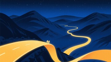夜晚山间蜿蜒发光的道路641