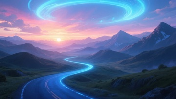 山间公路的梦幻日落景象334