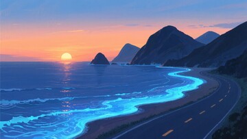 海边公路日落美景039