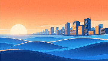 城市海滨日落插画645