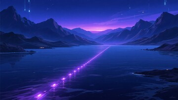 梦幻紫色夜空下的山水景色342